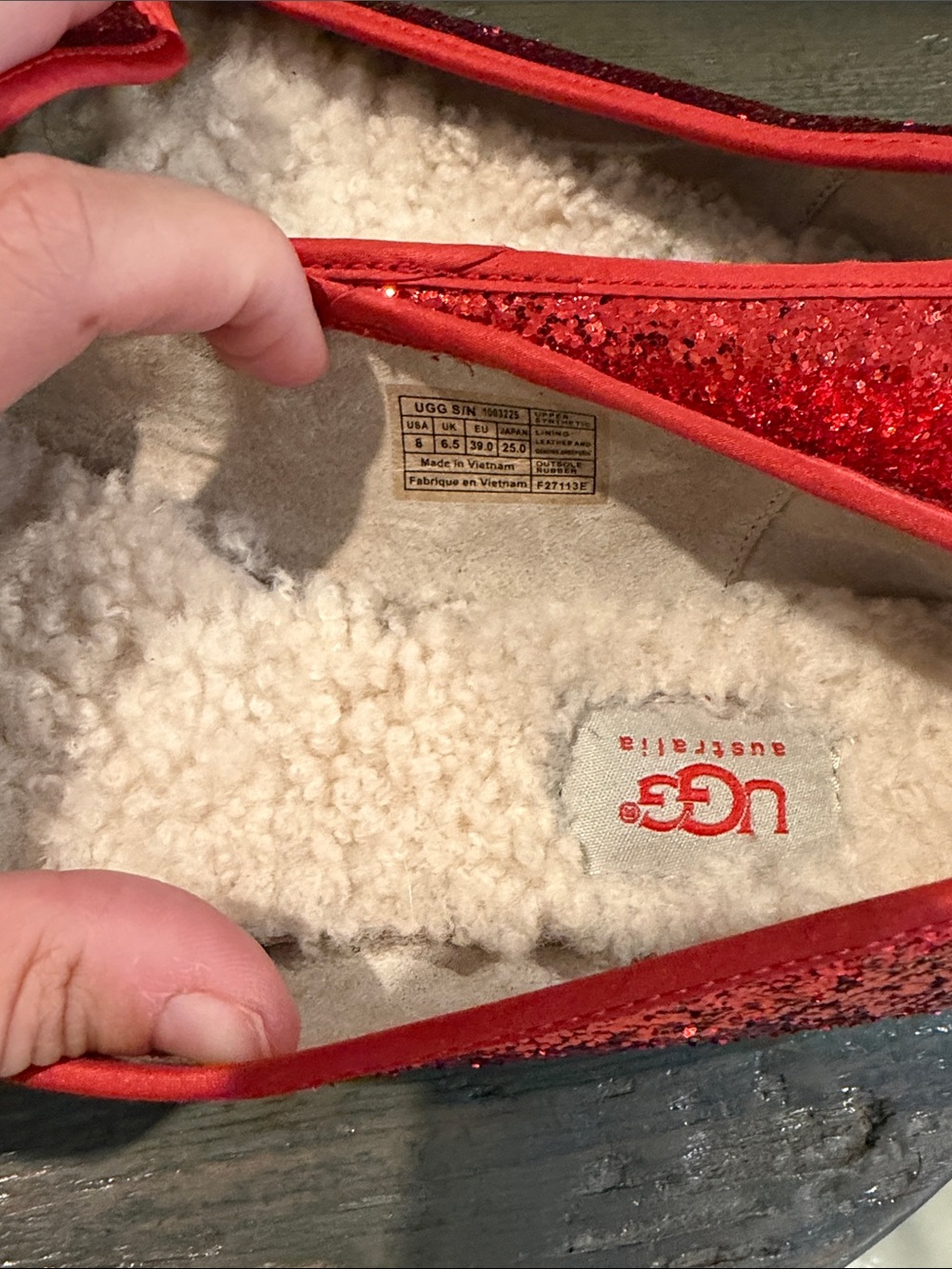 UGG Red Glitter Lined Slip-On Flats - Picture 3 of 6